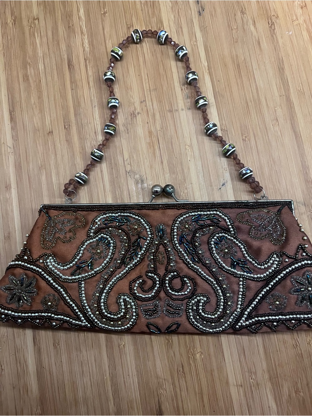 Source Unknown Brown Beaded Evening Clutch with Metallic Accents - Picture 15 of 15